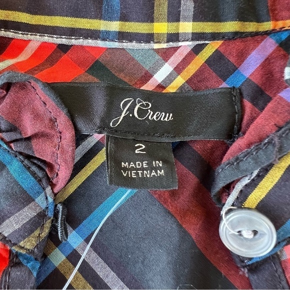 J. Crew Stewart Tartan Plaid Ruffle Collar Sleeveless Blouse Sz 2 NWT Red Black - Picture 9 of 10